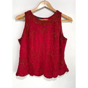 JKara New York crop top VTG sequins embellished evening festive red women L